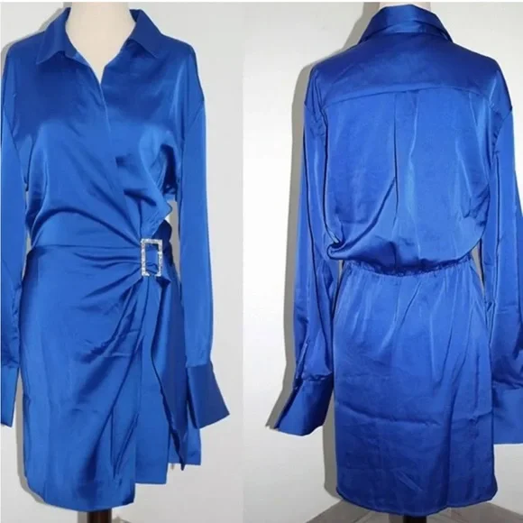 house of harlow blue satin dress MISHA Dress Hire - The 'Harlow' Satin Dress (Ice Blue)